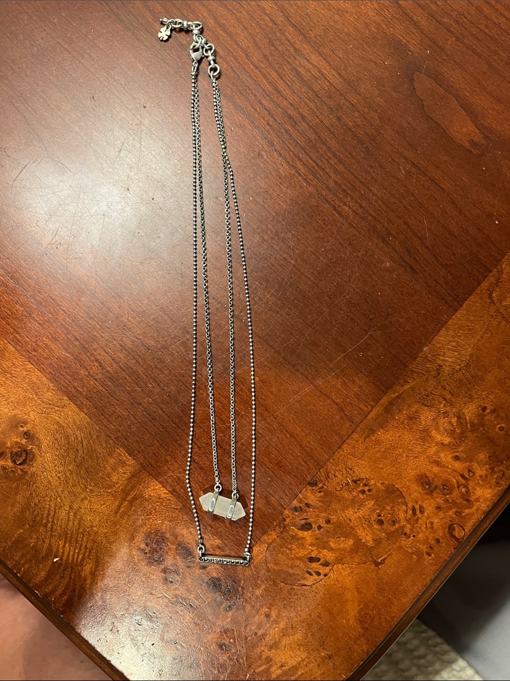 Sterling Silver Double-Layer Bar & Charm Necklace - Silver